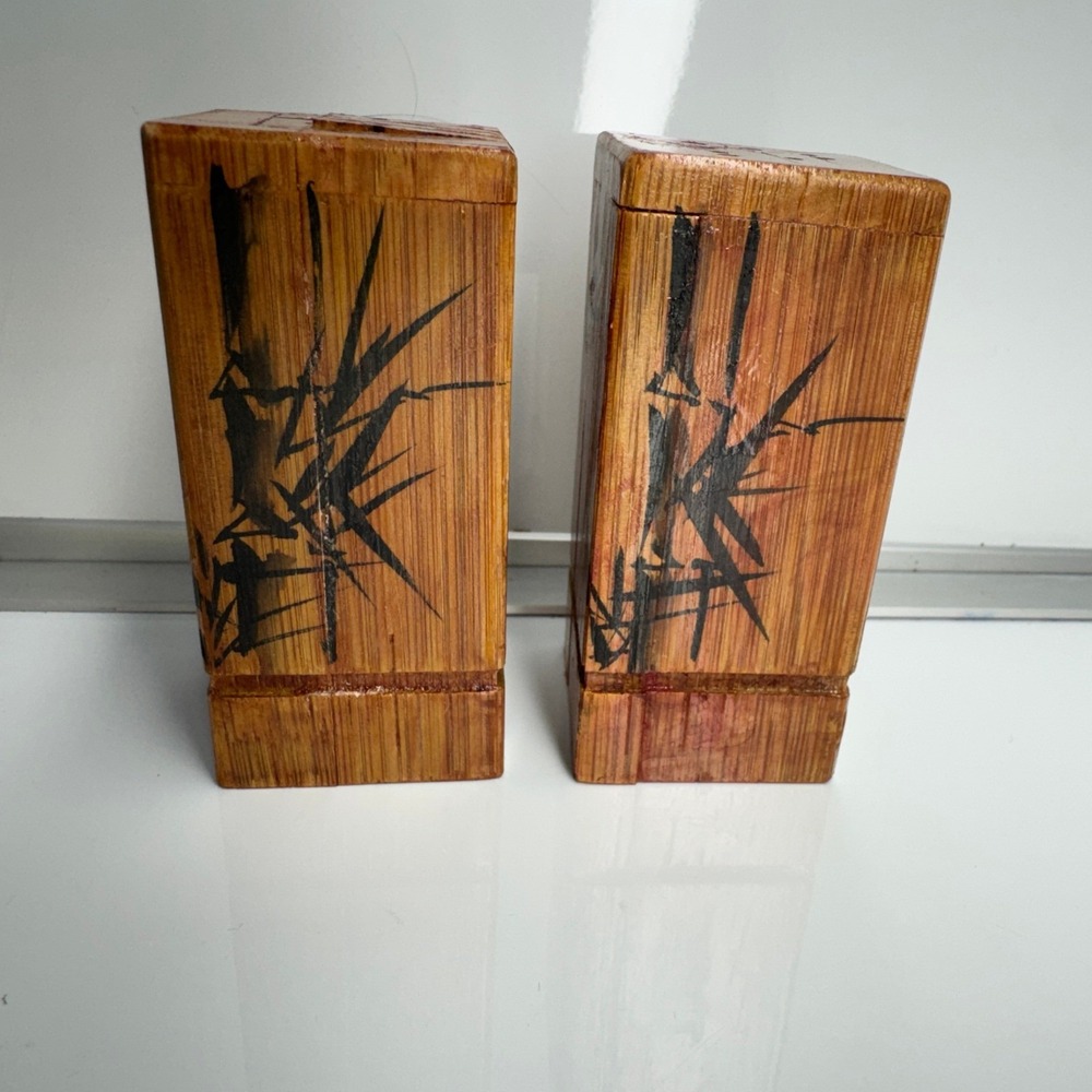 Vintage Bamboo Boxes Set of 2 Hand Painted Bamboo Art‎ Decor Storage